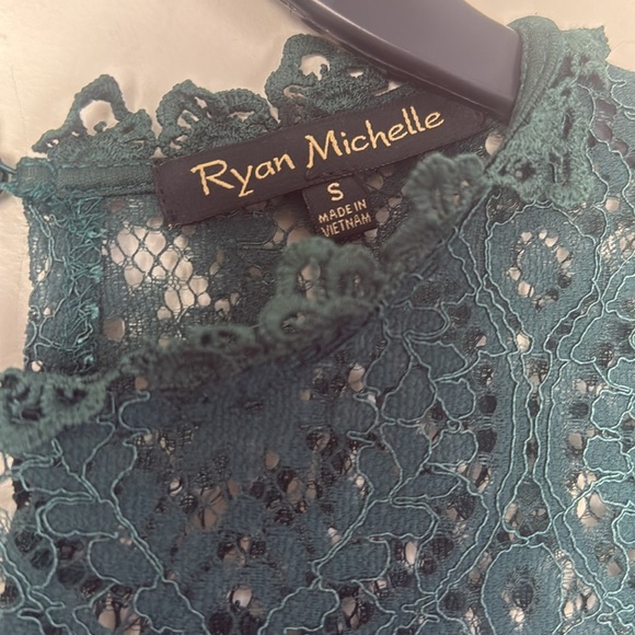 Dark Green Elegant High Neck Short Sleeves Lace Cocktail Party Dress Size S - Picture 7 of 11